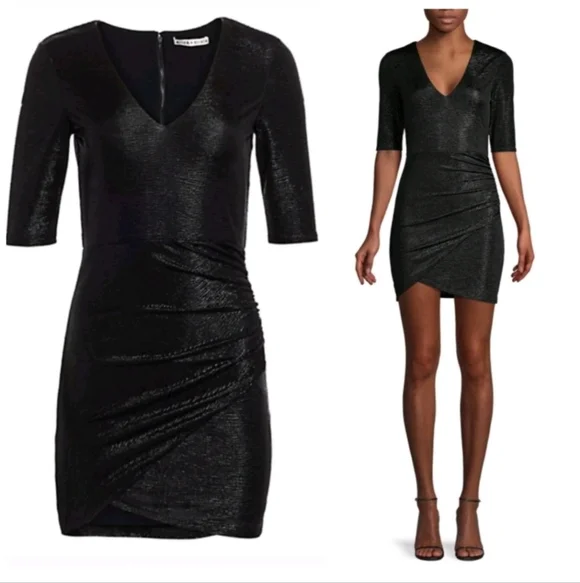 Alice + Olivia Judy Ruched Metallic Dress Size 10 NWT - Picture 5 of 14